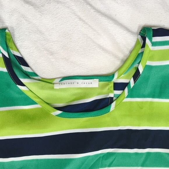 Peaches 'n Cream Green Striped Open Back Tie Blouse | Sz S - Picture 3 of 4